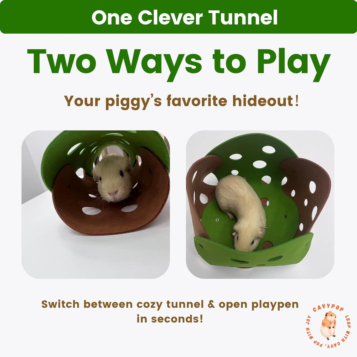 Guinea Pig Tunnel Foldable Fleece Hideout Tube with Cheese-Hole Design Soft Cozy Hideaway for