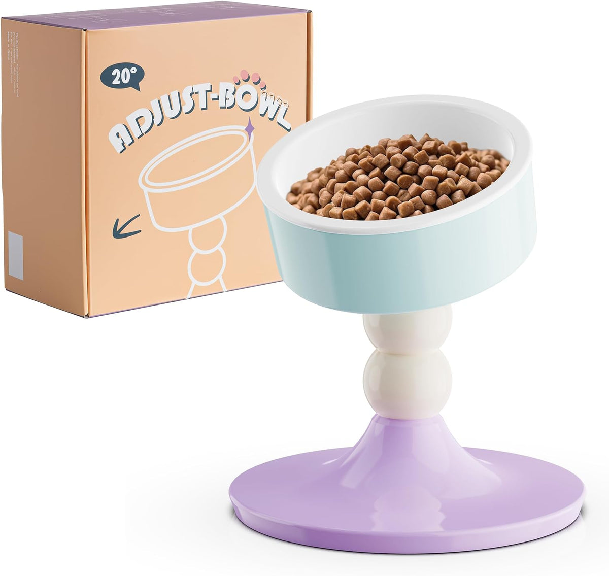 Ceramic Elevated Raised Cat Bowls,3 Heights Adjustable Raised Dog Bowl Stand for Indoor Cats and
