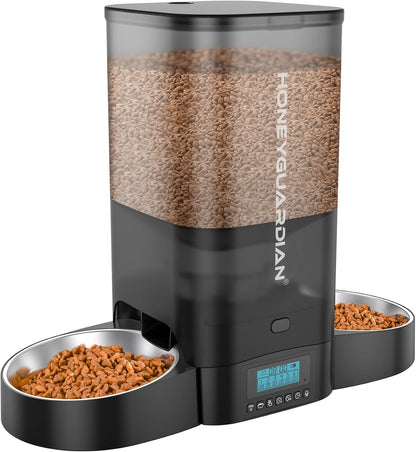 HoneyGuaridan 5L Automatic Cat Feeder for Two Cats, Cat Food Dispenser with Stainless Steel