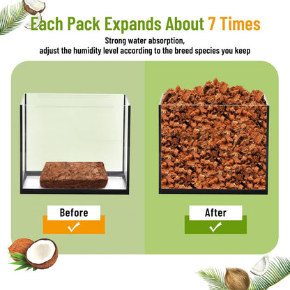 Riare 2 Pack Natural Coconut Chip Substrate for Reptiles- Compressed Coconut Husk Reptiles Bedding