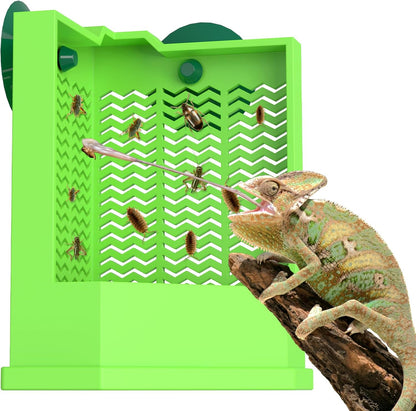 Pawfly Bearded Dragon Feeder - Escape-Proof Corner Reptile Food Box, Wall-Mounted with Suction Cups