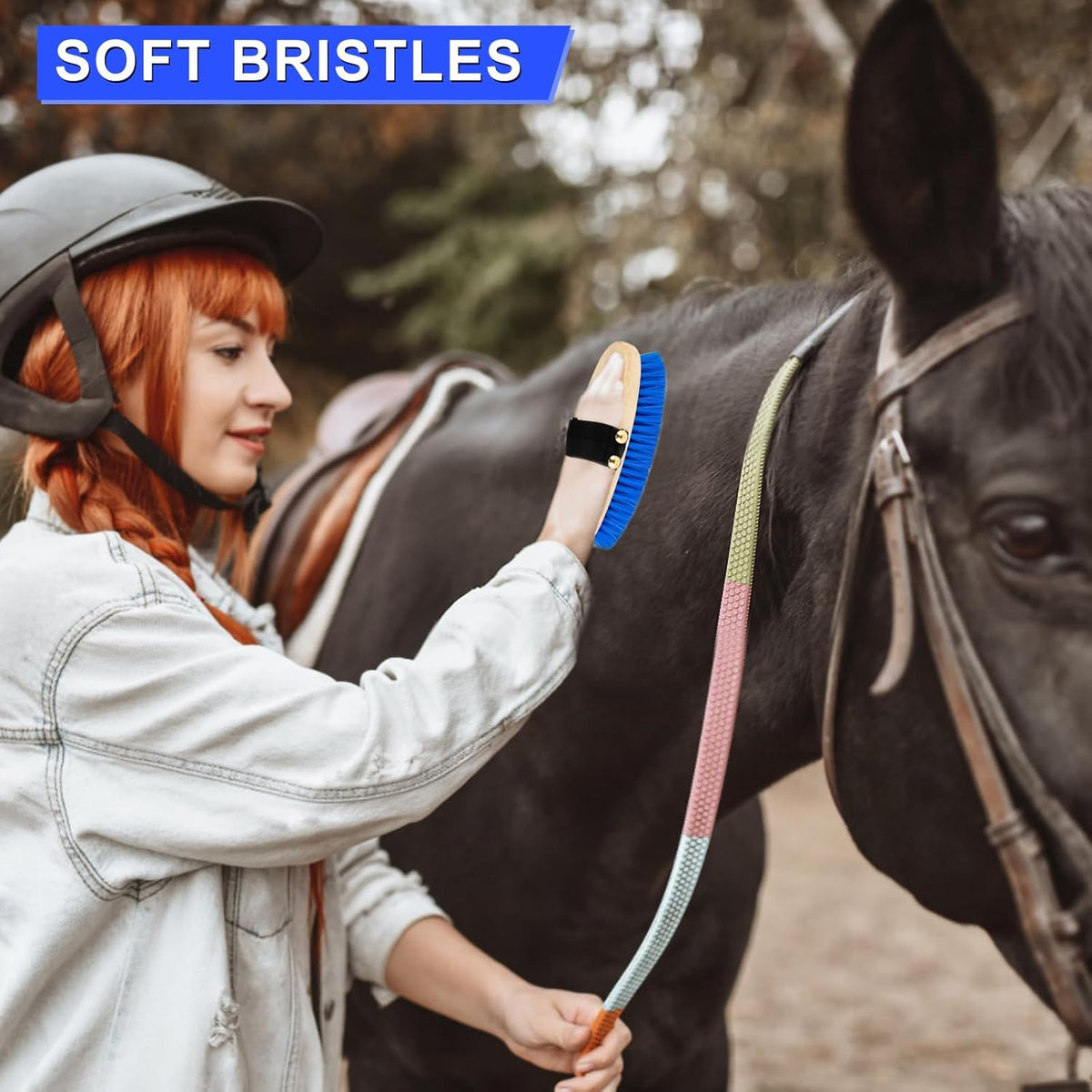 9 Pieces Grooming Kit with Tote Bag - Horse Brush Set, Sweat Scraper, Sponge, Hoof Pick, Curry Comb