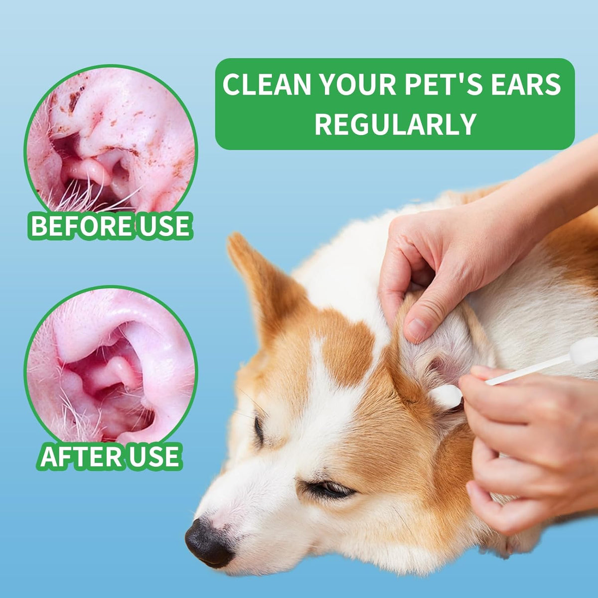 VinTS 120Pcs Cotton Dog Ear Cleaning Swabs,2 Pack Dog Ear Infection Treatment Gourd-Shaped Ear