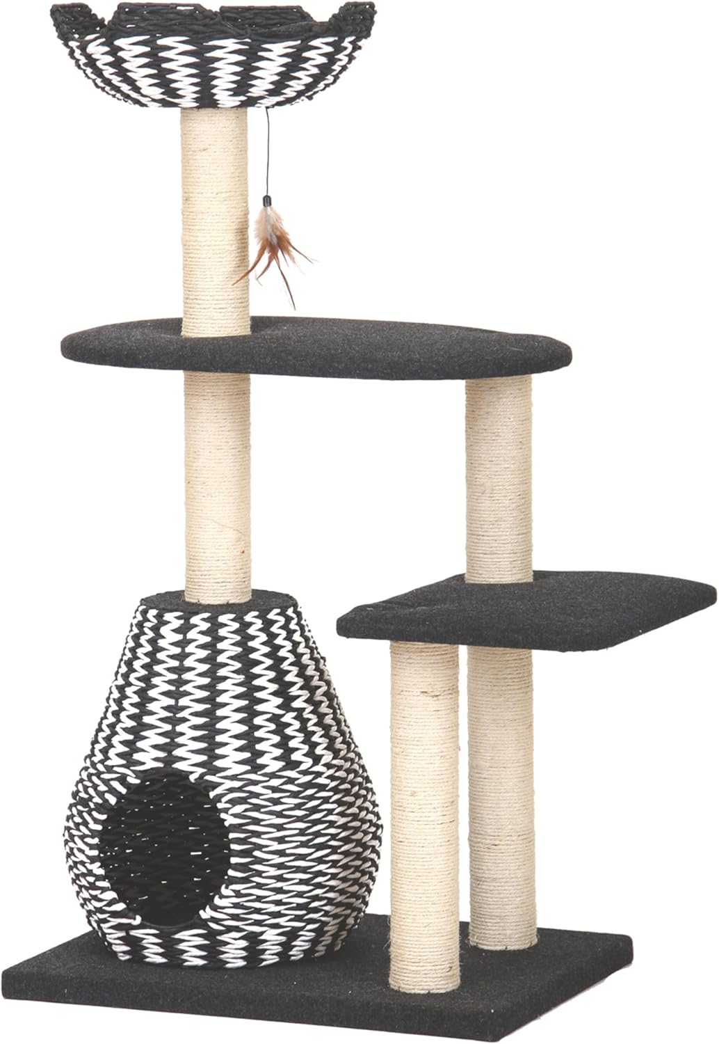 PetPals Ace 4-Level Multi-Activity Cat Tree with Handwoven Recycled Paper Rope Condo and Top Nest