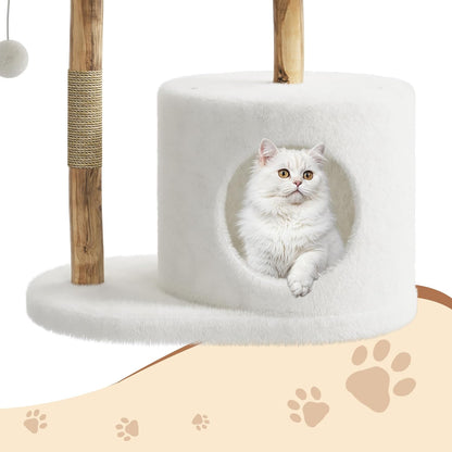 Modern Wood Cat Tree Tower for Large Cats | Luxury Solid Pear Wood Condo with Platforms, Scratching