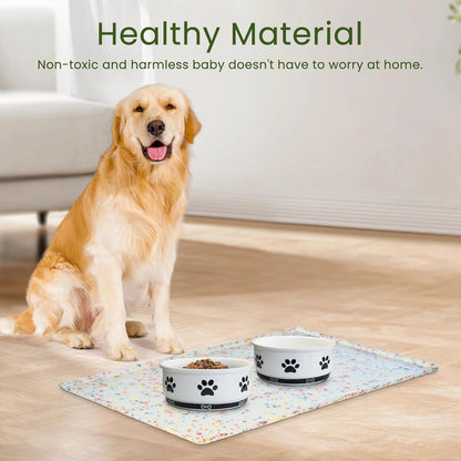 Ptlom Dog Food Mat Anti-Slip Dog Bowl Mats for Food and Water, Waterproof Pet Placemat Prevents