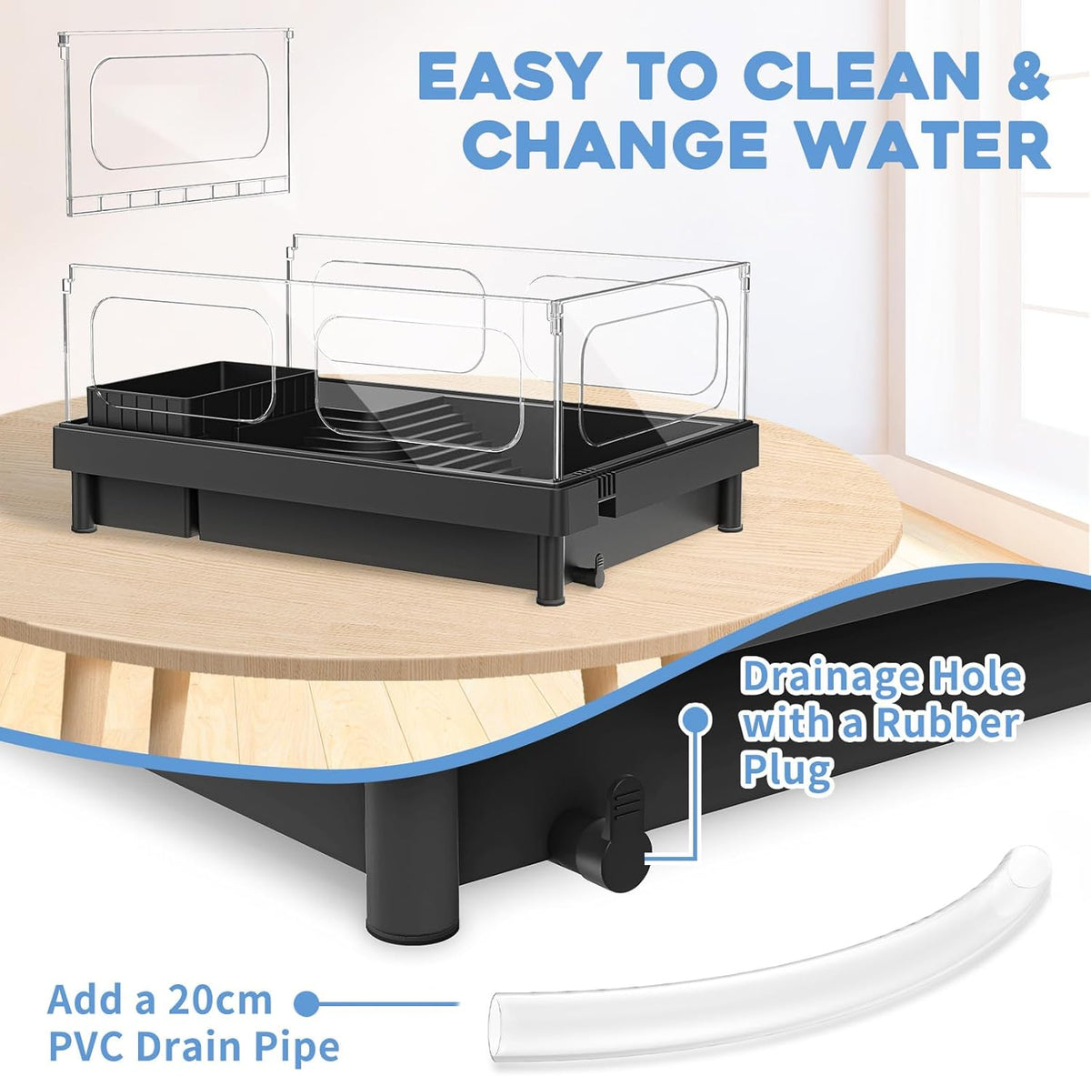 Small Turtle Tank, Aquarium, Acrylic Terrarium with Basking Platform, Bottom Drainage