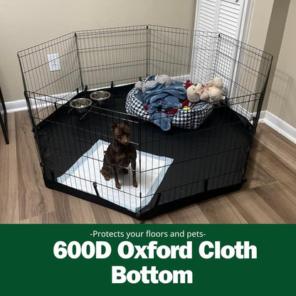 PJYuCien Dog Playpen, 8 Panels 42’’H Dog Pens Indoor with Bottom Pad, Metal Foldable Pet Puppy