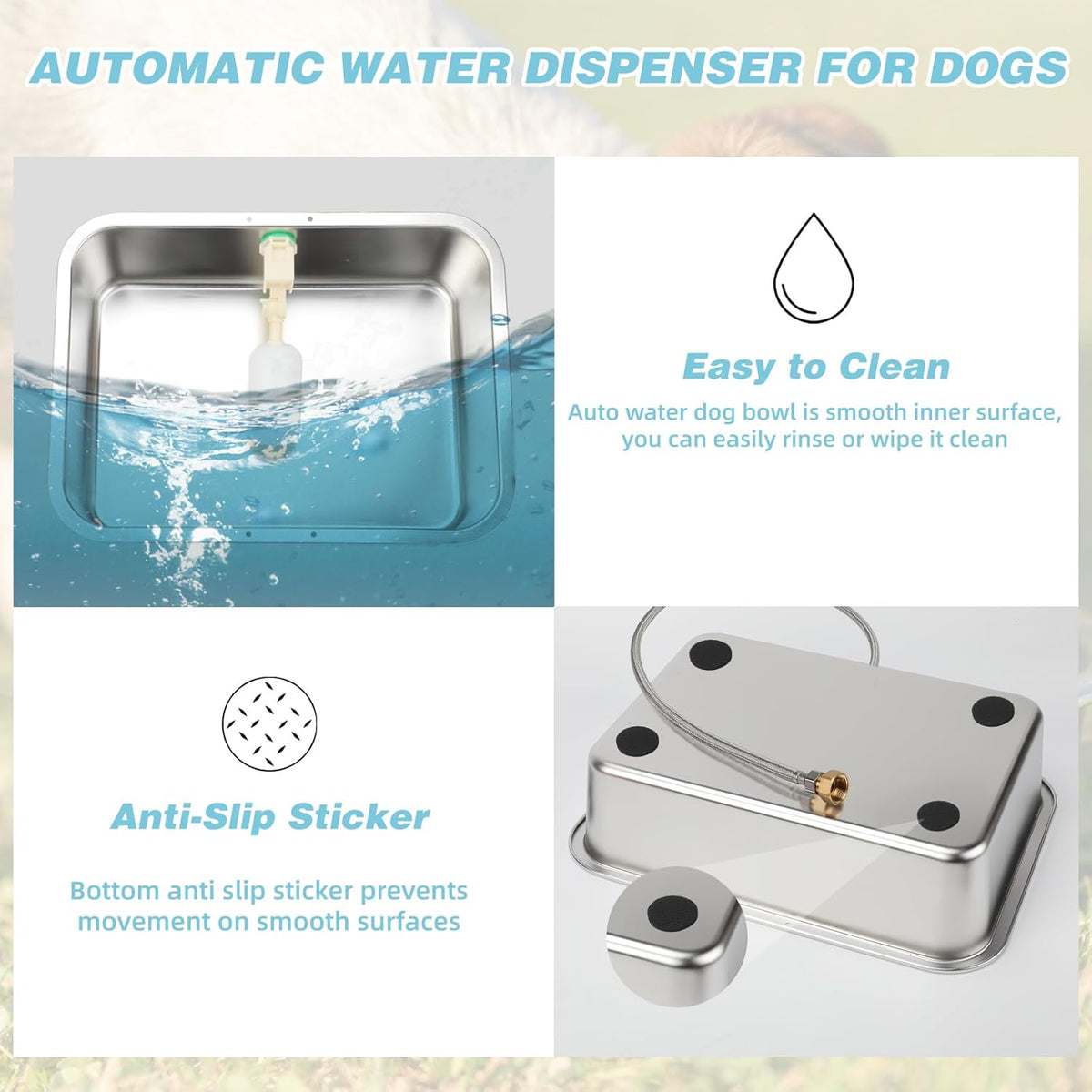 3 Gallon Automatic Dog Water Dispenser, Large Dog Water Bowl Dispenser for Outdoor, Stainless Steel