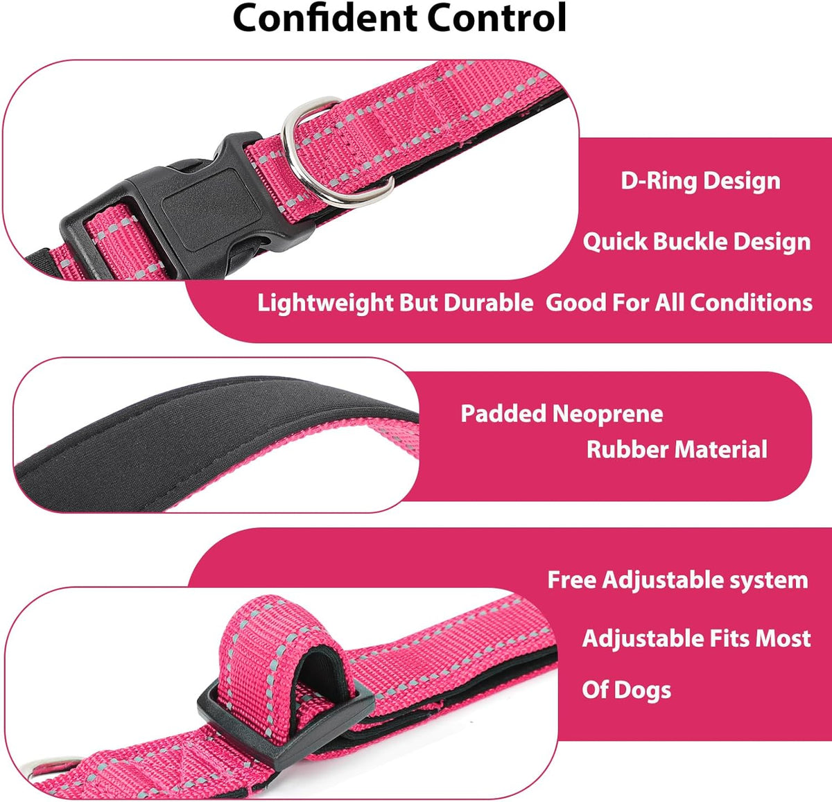 Reflective Dog Collar Padded with Soft Neoprene Breathable Quick Release Basic Dog Collars for