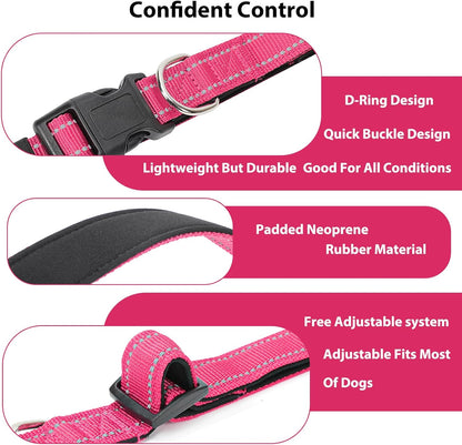 Reflective Dog Collar Padded with Soft Neoprene Breathable Quick Release Basic Dog Collars for