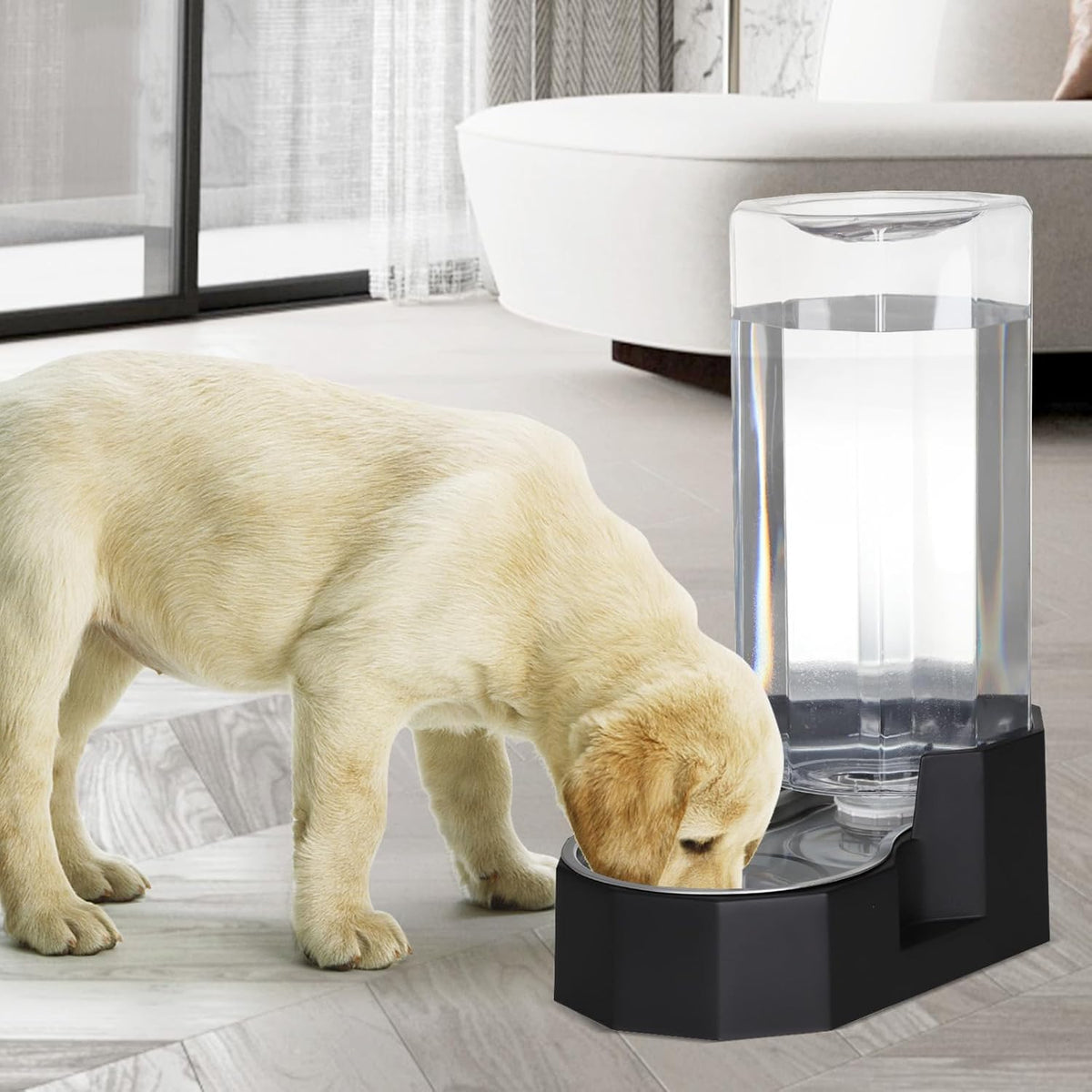 Sfozstra Large Dog Water Dispenser: 9L Automatic Black Water Feeder with Stainless Steel Bowl
