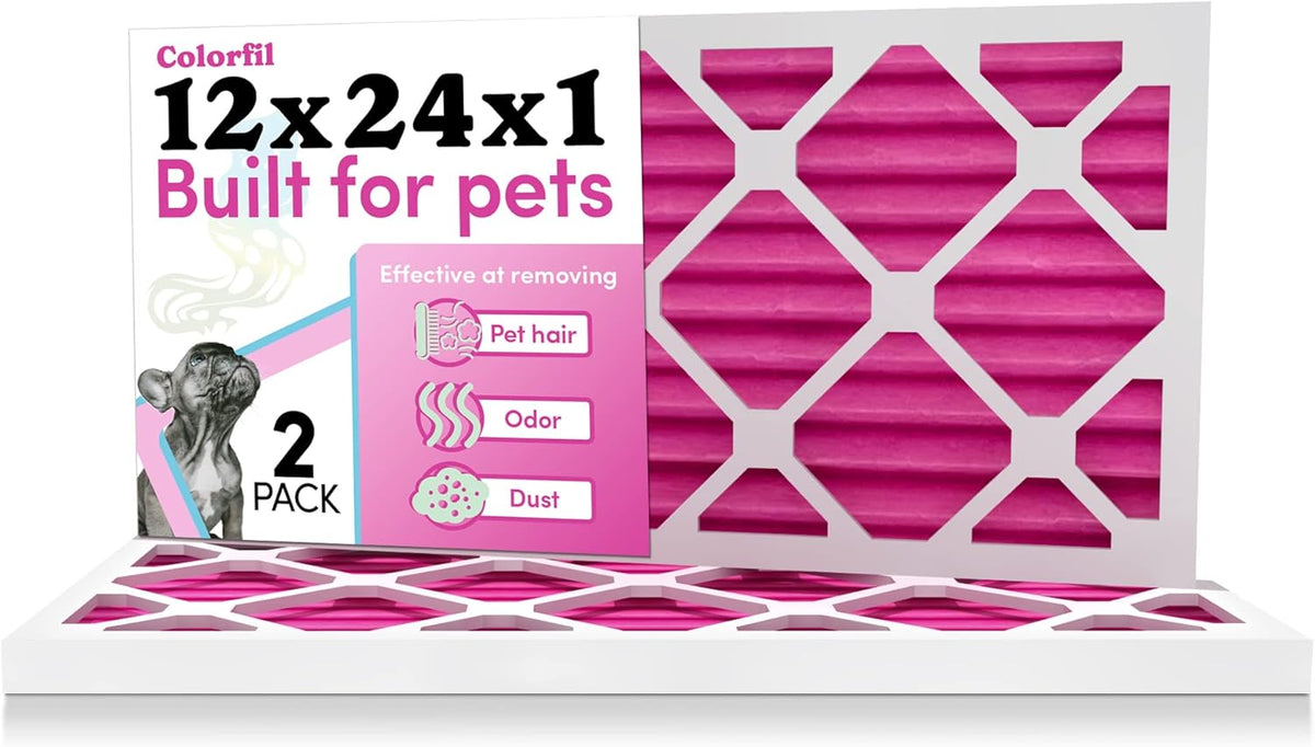 Colorfil 12x24x1 Air Filter (2-Pack) | Made in the USA | Color Changing | Remove Cat and Dog Odor |