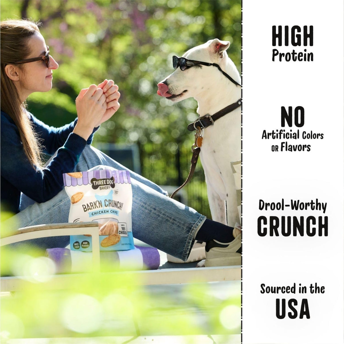 Three Dog Bakery Bark’N Crunch! Chicken Chips, Crunchy Treats for Dogs, Single Ingredient, High