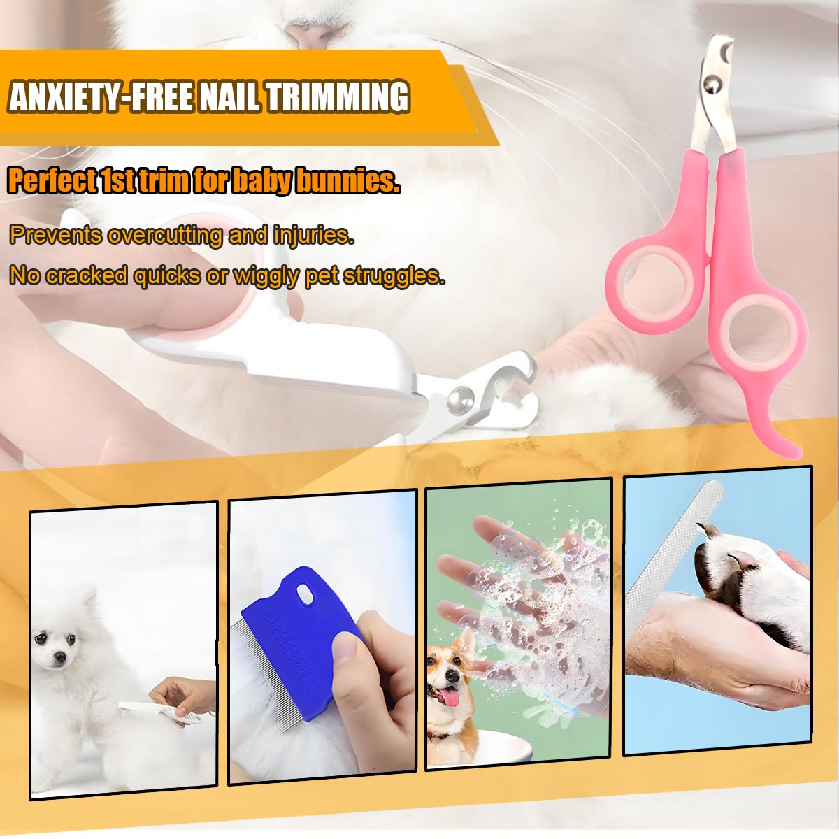 Rabbit Grooming Kit – Bunny Grooming Kit with Shedding Brush, Nail Clippers & Comb – Small Animal