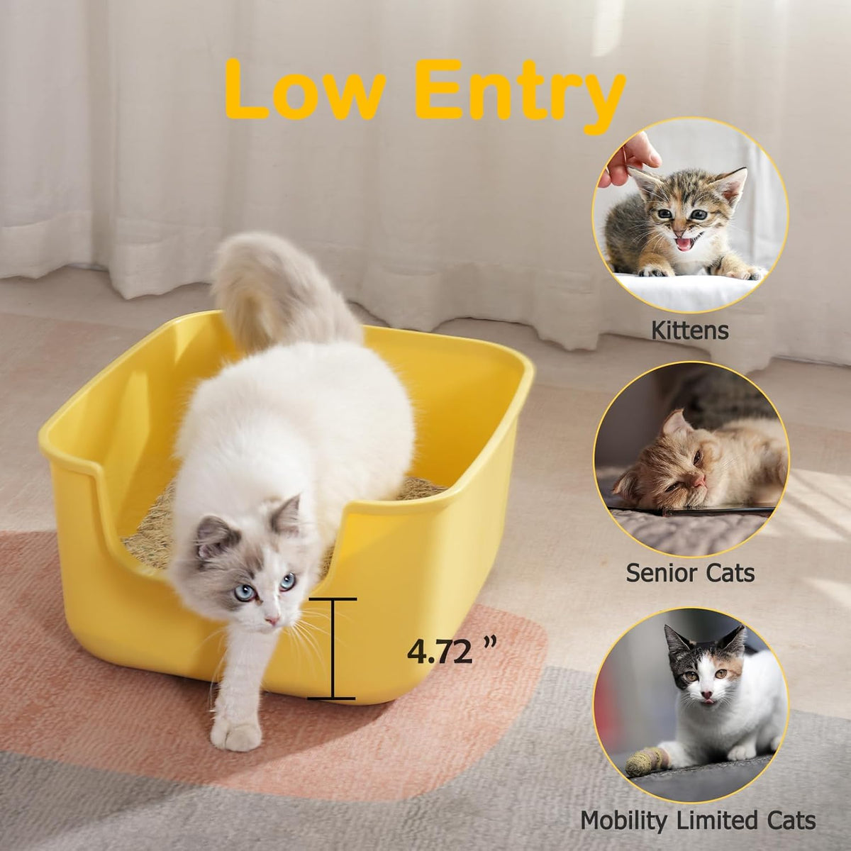 Large Cat Litter Box with High Sides,Cat Boxes for Indoor Cats,Cat Litter Pan for Kitty,Litter Box
