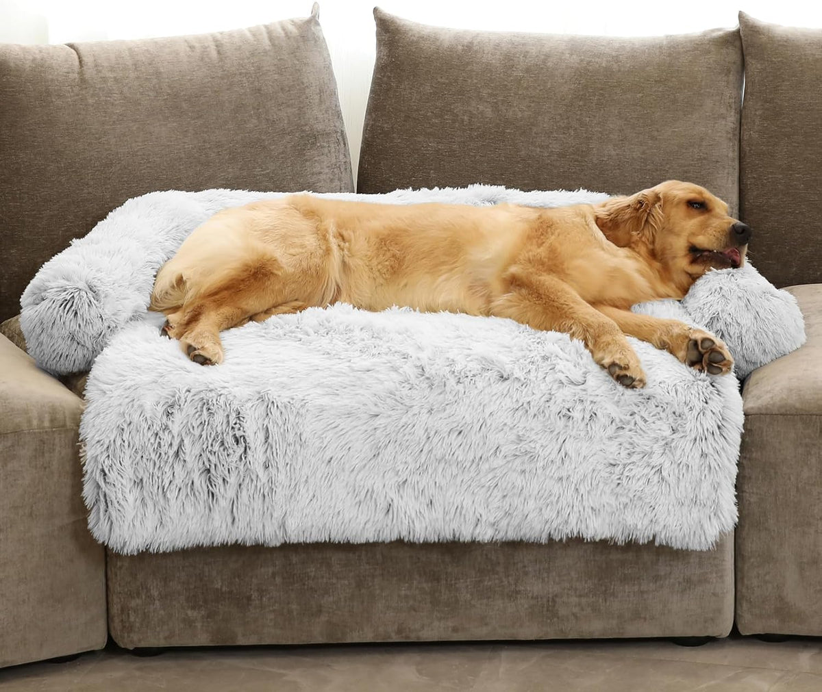 Calming Dog Bed Fluffy Plush Dog Mat for Furniture Protector with Removable Washable Cover for