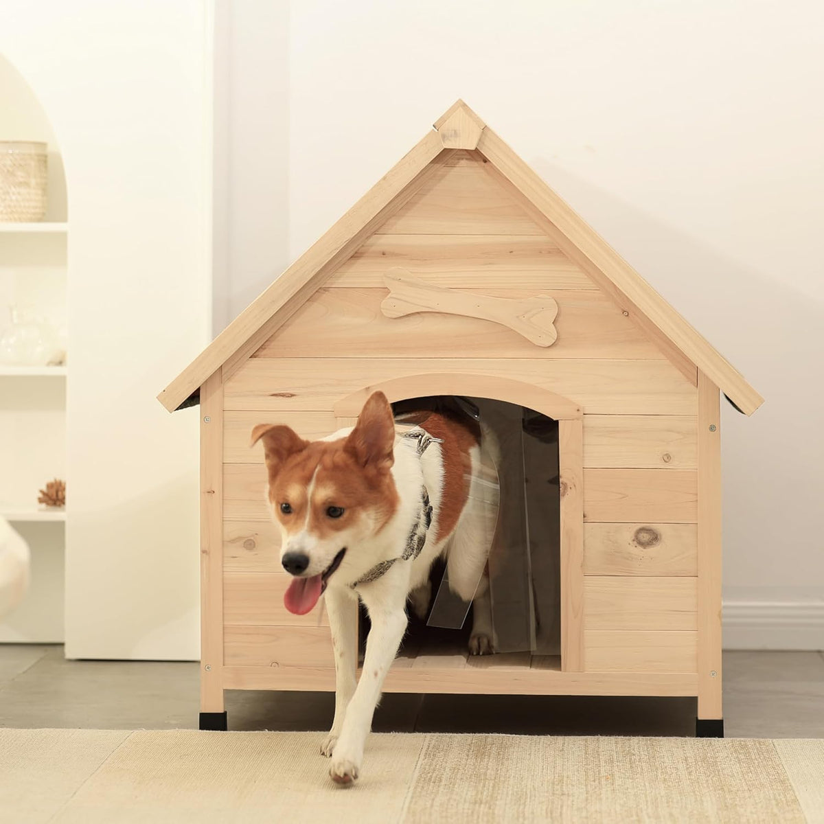 Solid Wood Dog House Comfortable Outdoor Shelter for Medium-Sized and Smaller Dog Sturdy, Durable