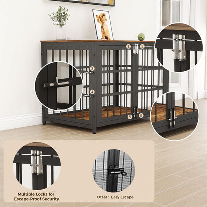 38 Inch Heavy Duty Wooden Dog Kennel End Table with Double Door Design and Secure Locks, Indoor Pet