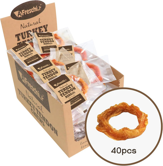 Afreschi Natural Turkey Tendon Ring (S) 40 Units/Box, Dog Treats for Signature Series, All Natural