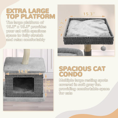 Modern Cat Tree for Large Cats - Multi-Level Wooden Tower with Scratching Posts, Large Jumping