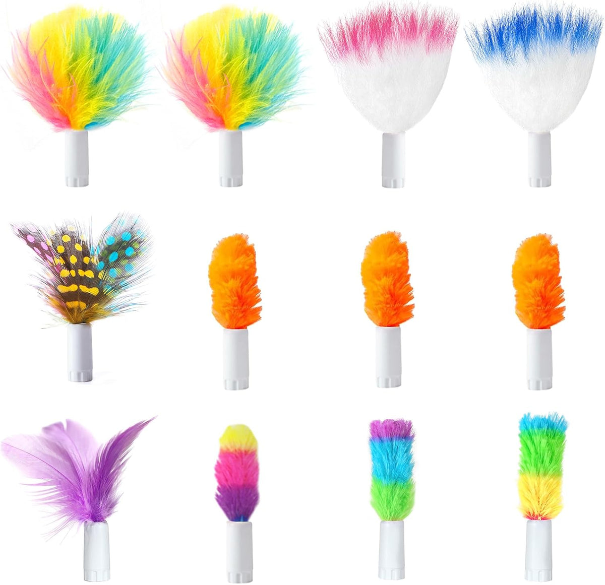 ORSDA 12Pcs Interchangeable Attachments Cat Feather Toys Replaceable Feathers and Fluffy Toy