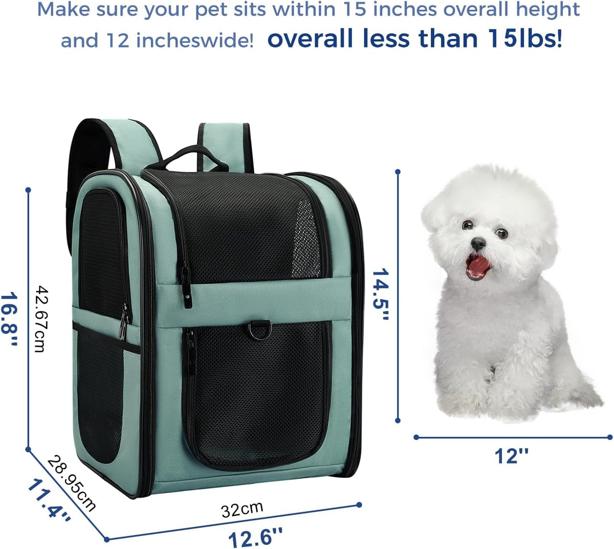 Apollo Walker Dog & Cat Carrier Backpack for 4-15lb Pets - Ventilated Safe Design with Padded Back