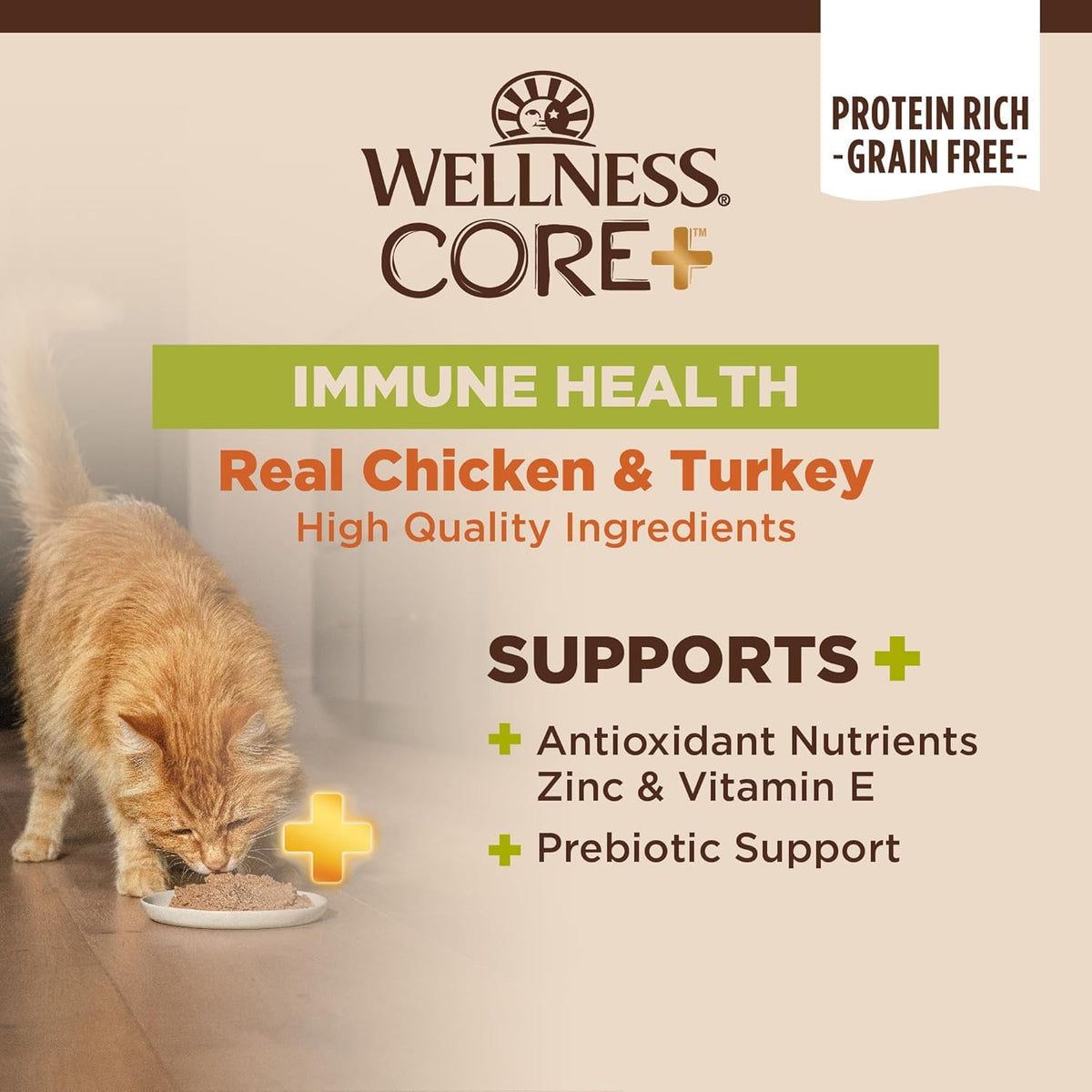 Wellness CORE+ Immune Health Pate Adult Wet Cat Food, Natural, Protein-Rich, Grain Free, 2.8 Ounce