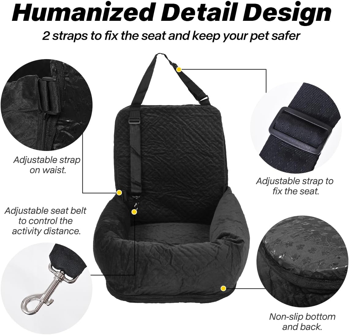 Dog Car Seat for Small Medium Dogs Up to 40lbs, Detachable Washable Soft Pet Booster Travel Bed for