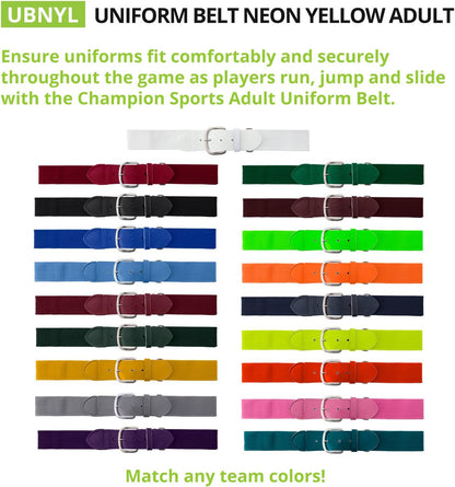 Champion Sports Baseball/Softball Uniform Belt, Comfort Stretch Fit Durable Syntex Tab - Youth &