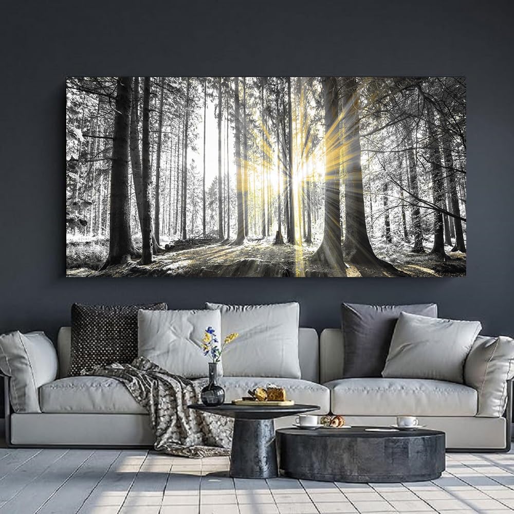 Yxbhhym-Bedroom Wall Art Decor for Living Room Large Canvas Prints Art Black and White Forest Wall