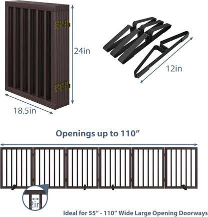 Dog Gates for The House Doorways Extra Wide 110 Inches Wood Freestanding Pet Gates for Dogs Indoor