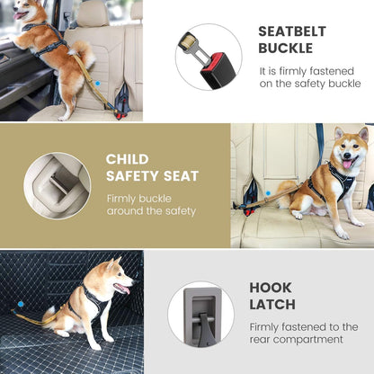 IOKHEIRA Dog Seat Belt 3-in-1 Car Harness for Dogs Adjustable Safety Seatbelt for Car Durable Nylon