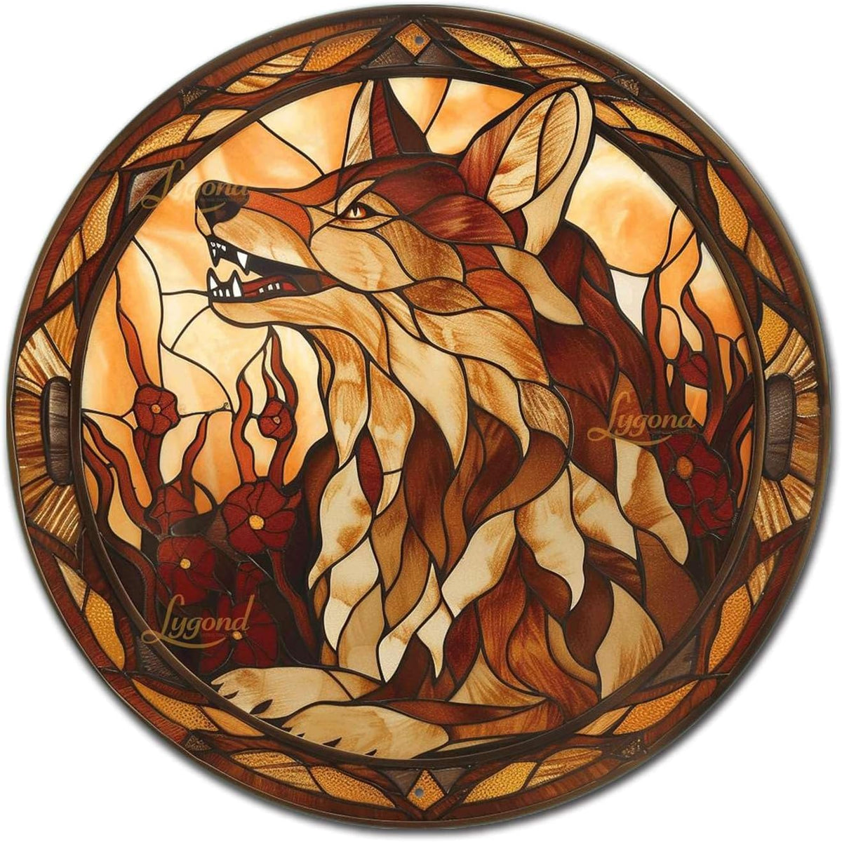Lygond Metal Sign Tin Sign Circular Stained Glass Coyote Bar Signs for Home Decor for Club 12×12
