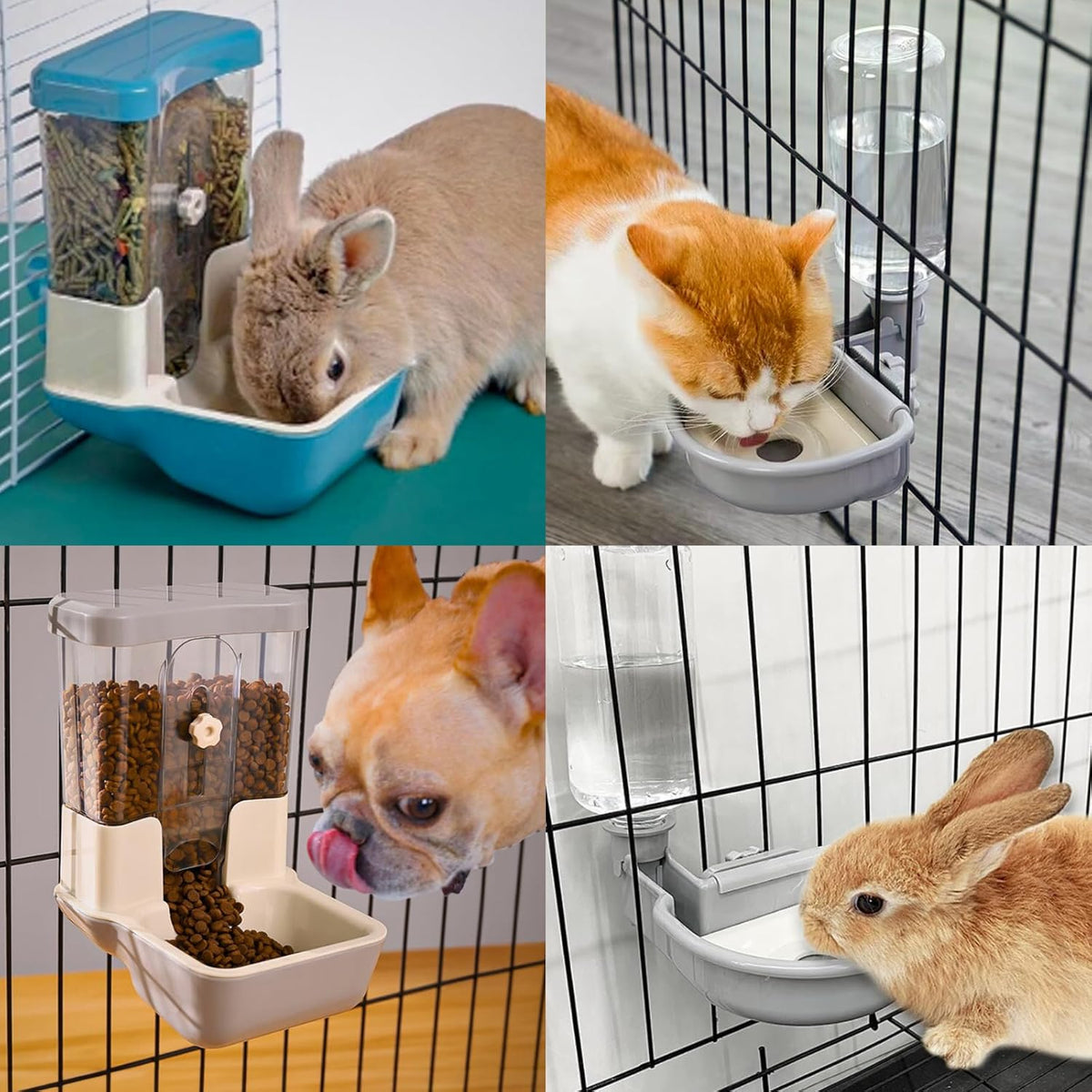 Automatic Pet Food Water Dispenser, Auto Gravity Pet Feeder Water Bottle Set for Crate, Feeding