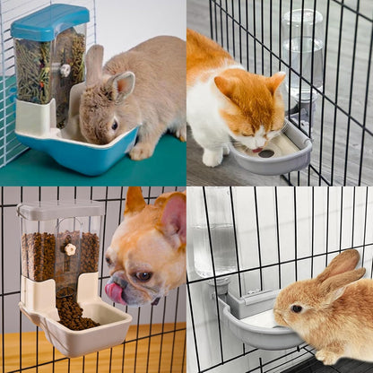 Automatic Pet Food Water Dispenser, Auto Gravity Pet Feeder Water Bottle Set for Crate, Feeding