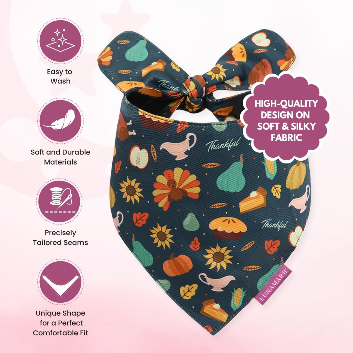 LunaMarie - Luxury Pet Birthday Bandanas -Premium & Silky Poly Fabric | 100% Handmade | Custom