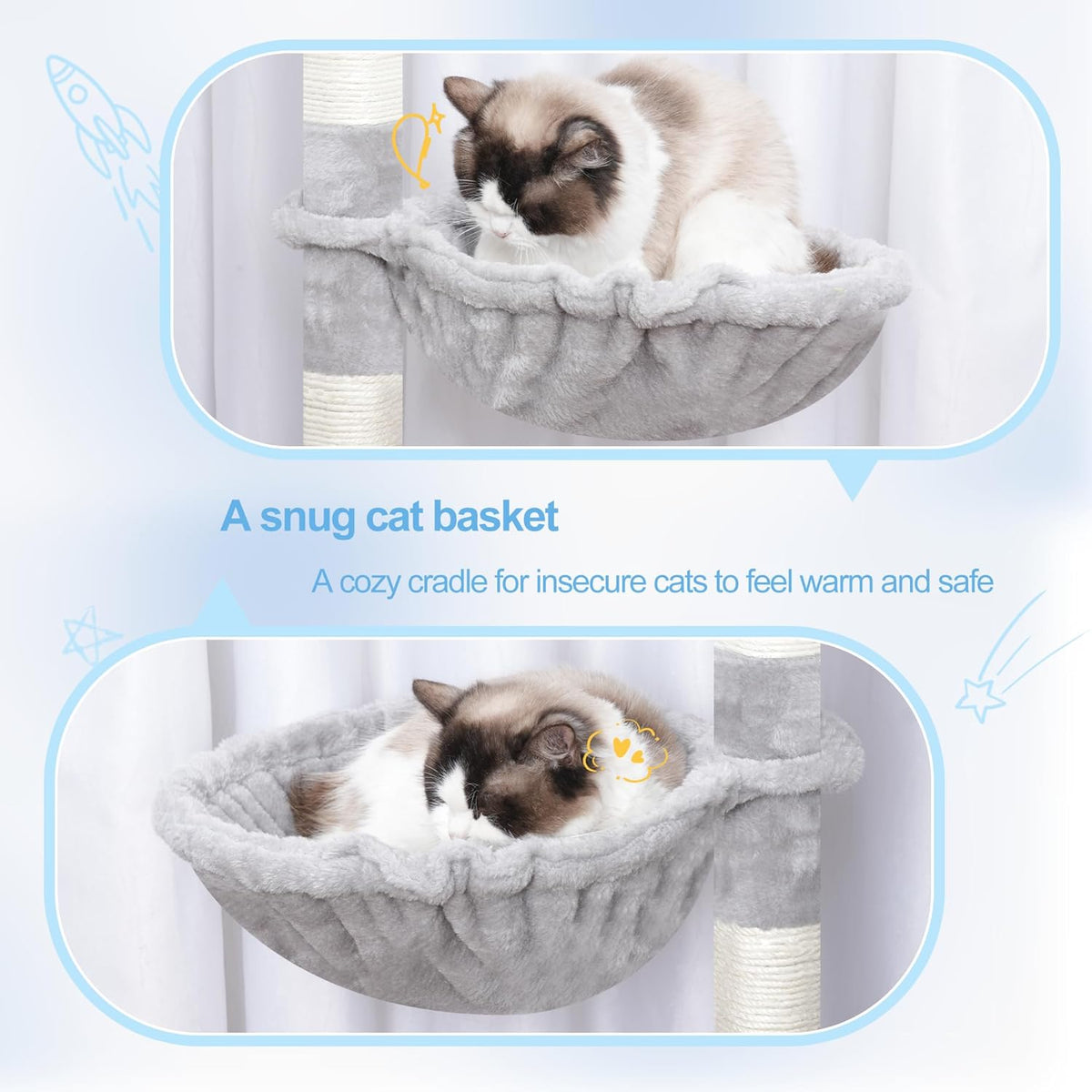 Hey-brother Cat Tree Tower, Scratching Posts with a Extended Part, Wide Platforms, Cozy Condos