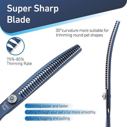 Fenice Peak Professional Dog Grooming Scissors Pet Curved Chunker Shears 7.0'' Extremely Sharp