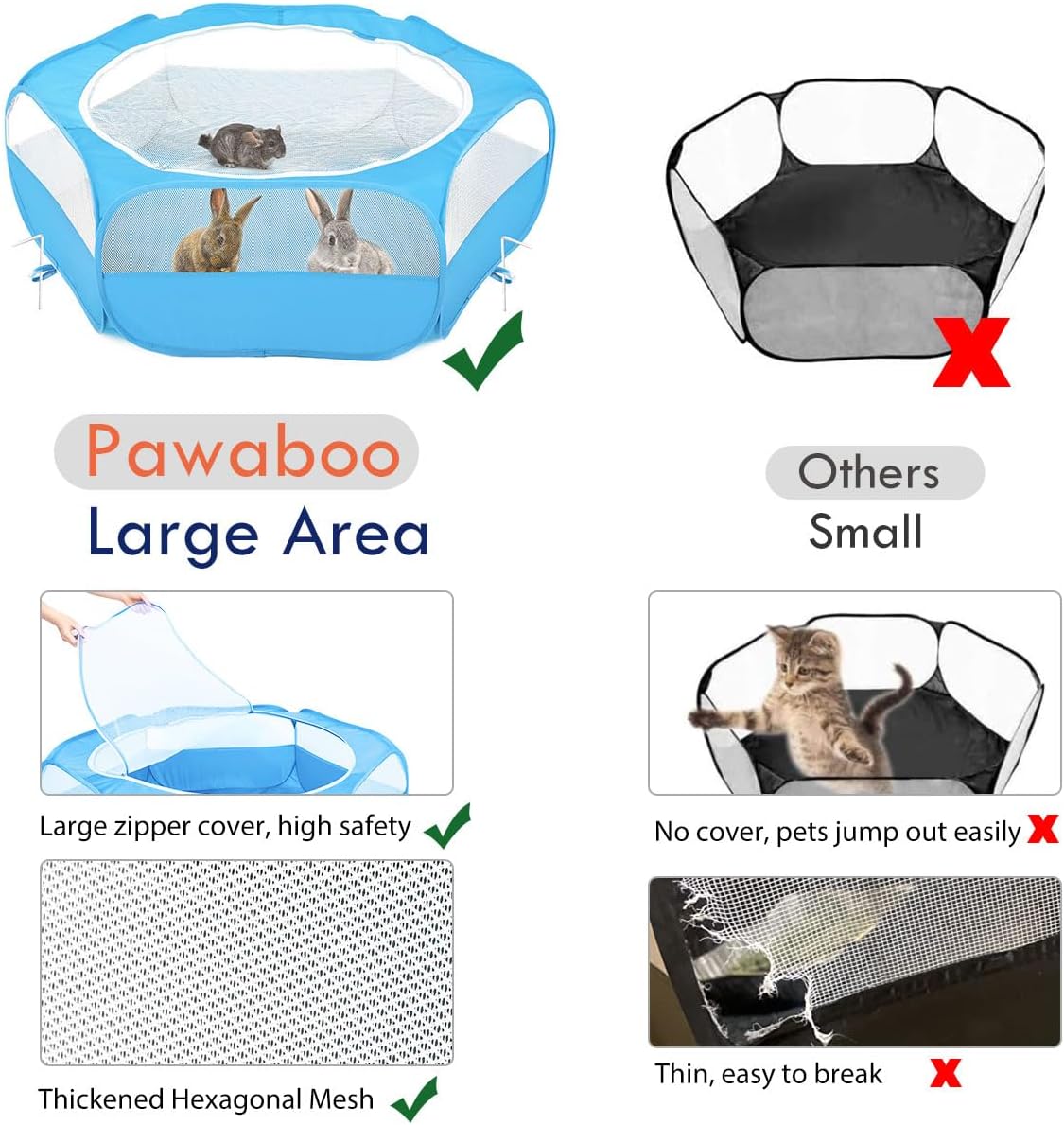 Pawaboo Small Animals Playpen, Waterproof Small Pet Cage Tent with Zippered Cover, Portable Outdoor