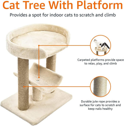 Amazon Basics Multi- Platform Cat Tree with Scratching Post for Indoor Cats up to 25lbs, 18 x 14 x