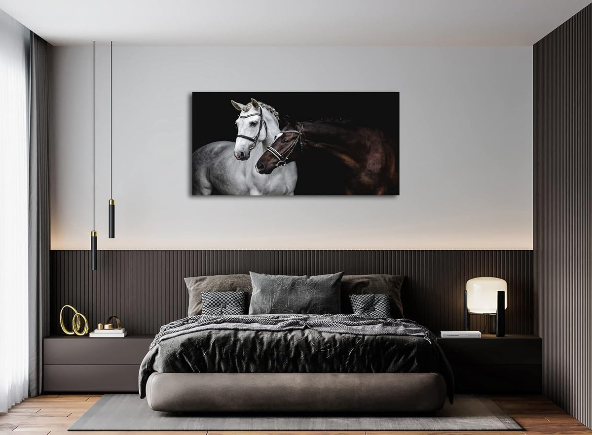 Jiuqinghua Wall Art Canvas Print Picture White and Brown Horses 1 Panel Wild Animal Painting