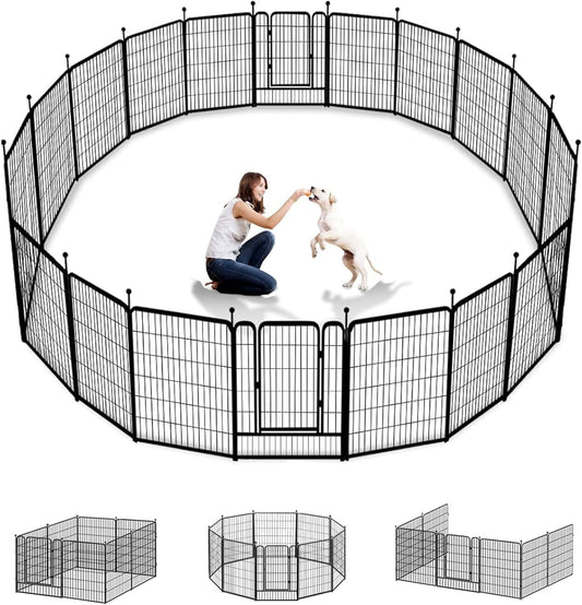 Dog Playpen Outdoor 40 inch 16 Panels Indoor Dog Pen for Large/Medium/Small Dogs Rustproof Metal
