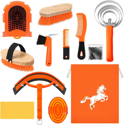 Abbylike 12 Pieces Horse Grooming Kit Racing Festival Tack Room Supplies Horse Brush Sets Equine