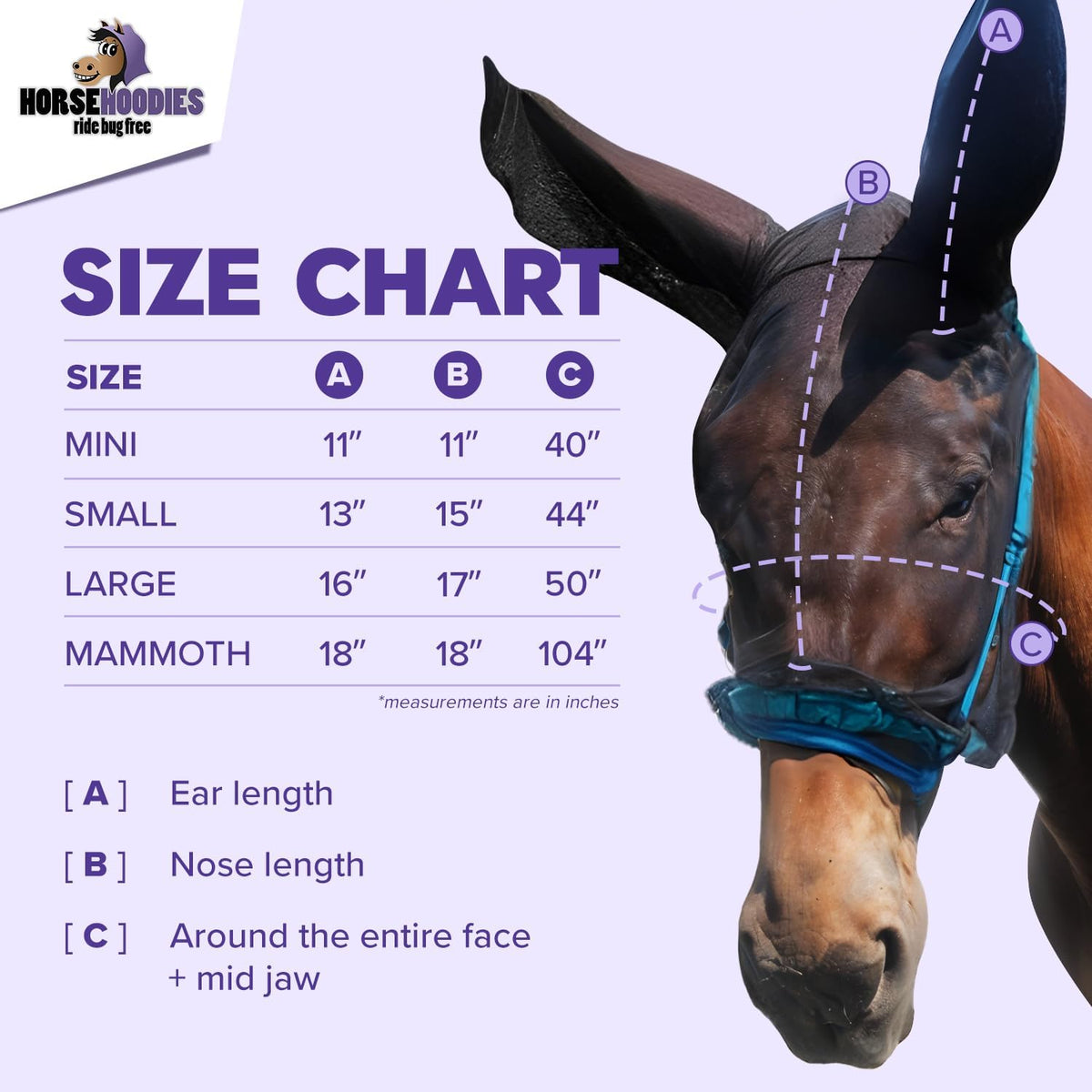 Donkey Fly Mask with Long Ears (Orange) Half Hoodie for Standard Donkey, Made in USA - Mule Fly