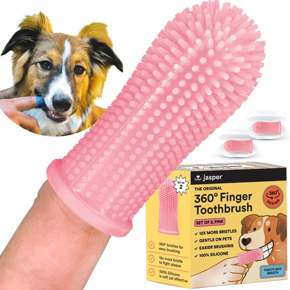 Jasper Dog Toothbrush, 360º Dog Tooth Brushing Kit, Cat Toothbrush, Dog Teeth Cleaning, Dog Finger