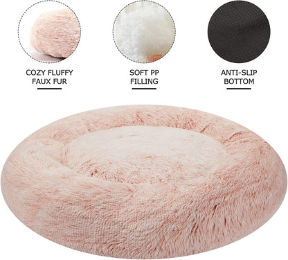 Bedfolks Calming Donut Dog Bed Cat Bed, 23 Inches Round Fluffy Dog Beds for Small Dogs, Machine