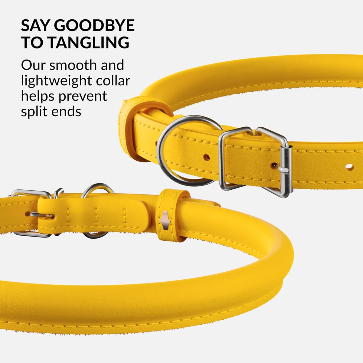 CollarDirect Rolled Leather Dog Collar, Soft Padded Round Puppy Collar, Handmade Genuine Leather