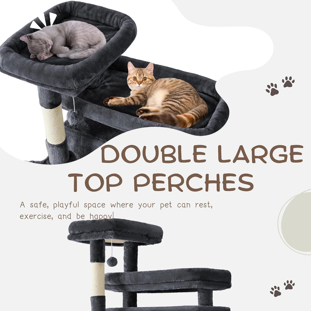 Cat Tree, 80-Inch Large Cat Tower with 9 Scratching Posts, 2 Perches, 2 Caves, 2 Basket, 2 Stairs