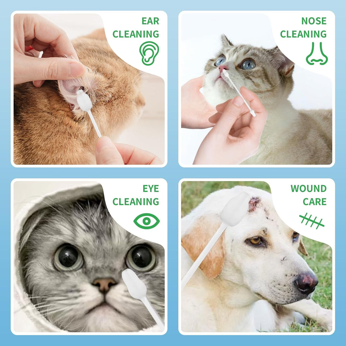 VinTS 60 PCS Cotton Dog Ear Cleaning Swabs, Pet’s Ear Infection Treatment Gourd-Shaped Swabs